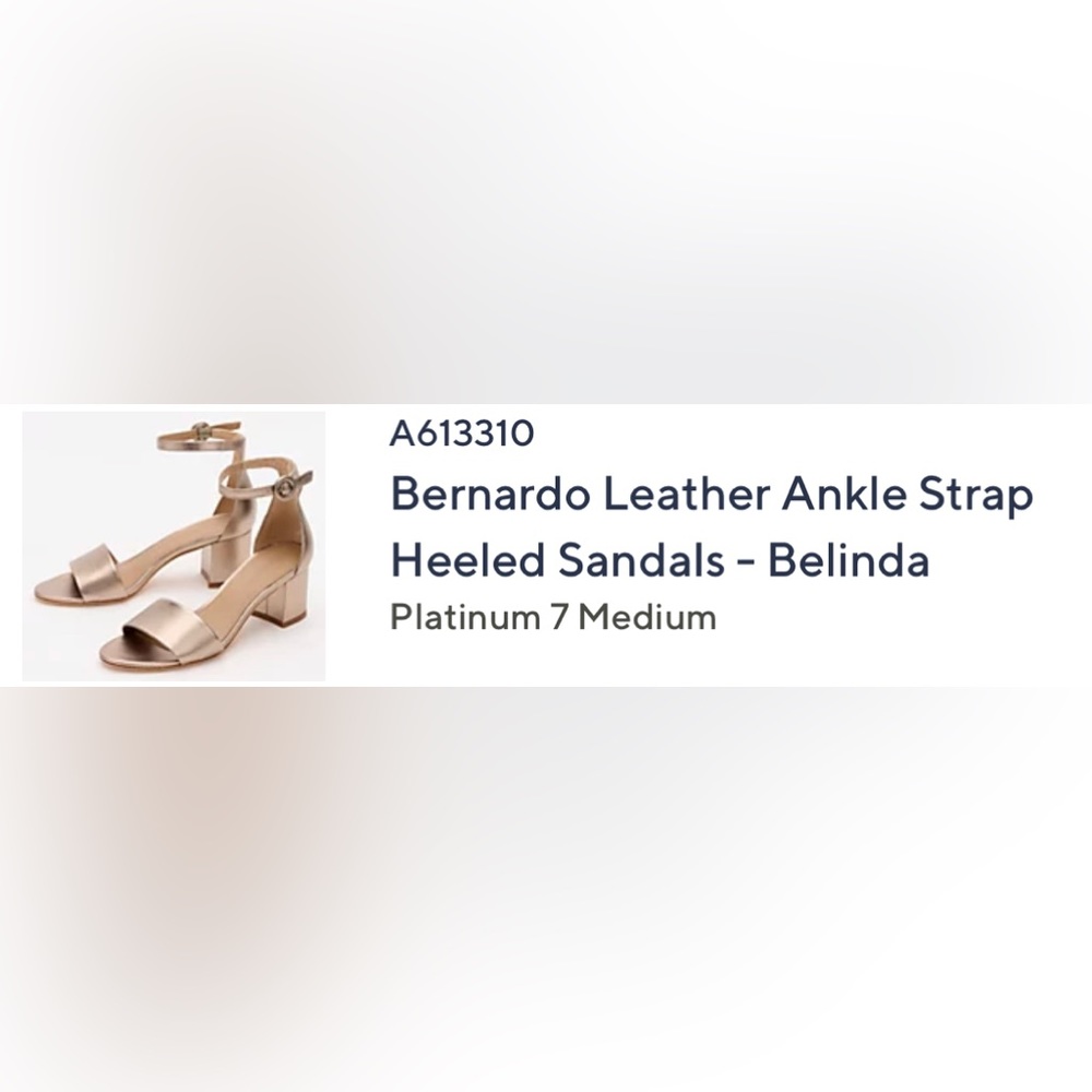 Bernardo Leather Ankle Strap Heeled Sandals - Belinda
Platinum 7 Medium